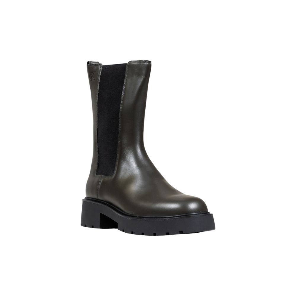 Gray Leather Ankle Boots