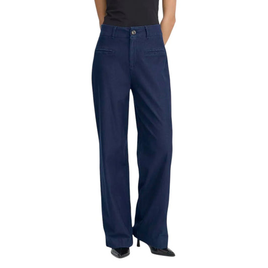 Blue Cotton Casual Pants