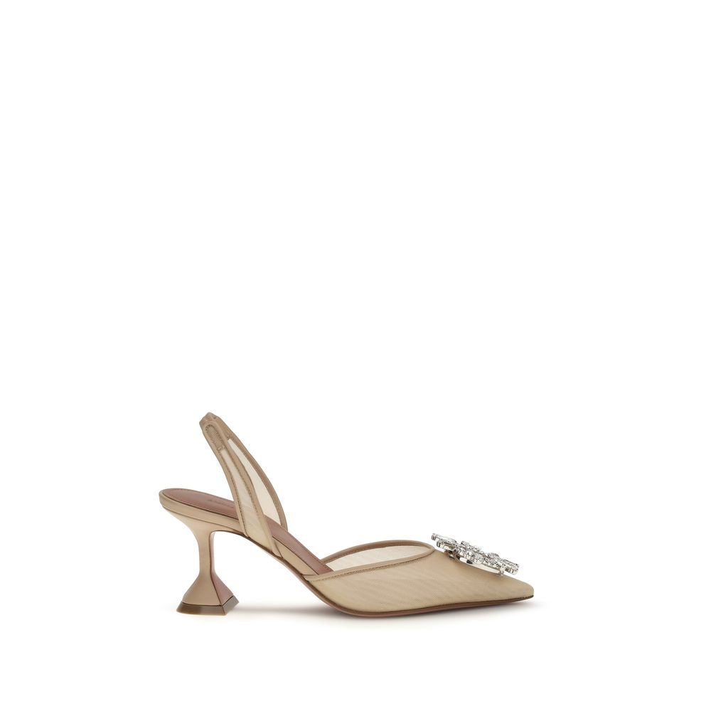 Beige Polyester High Heel Pumps