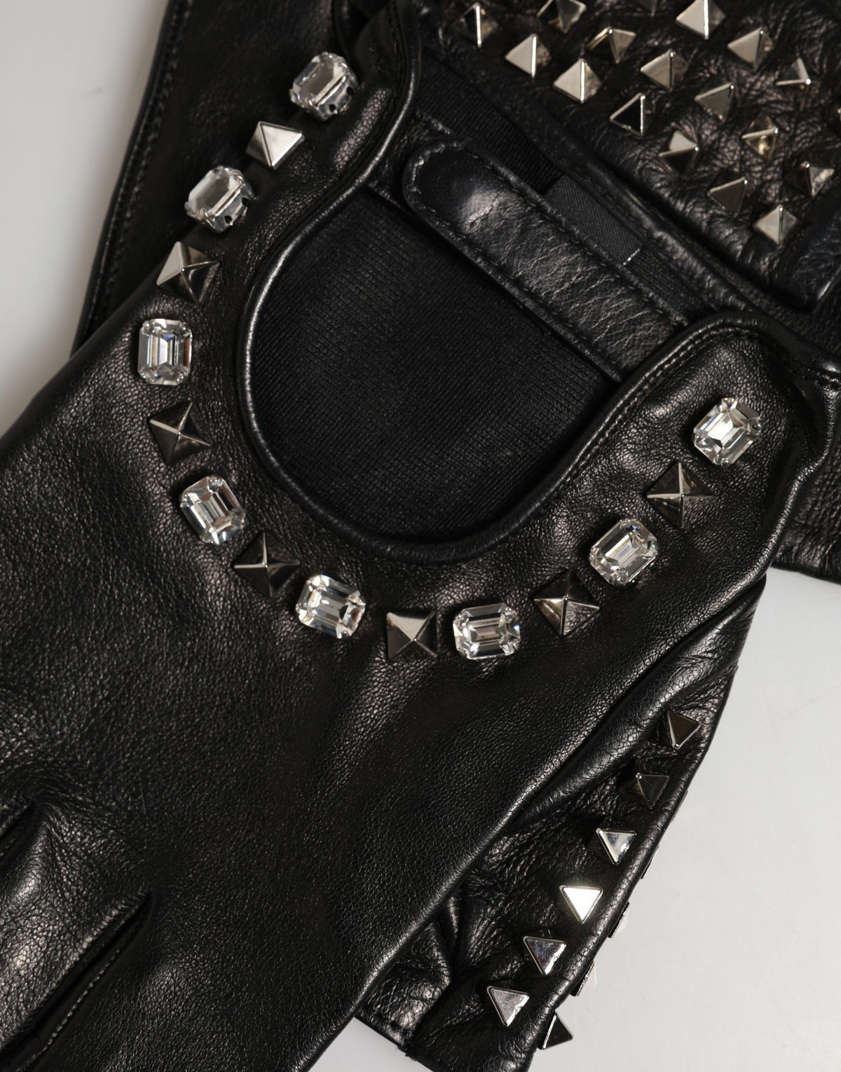 Black Embellished Wrist Length Mitten Women Gloves