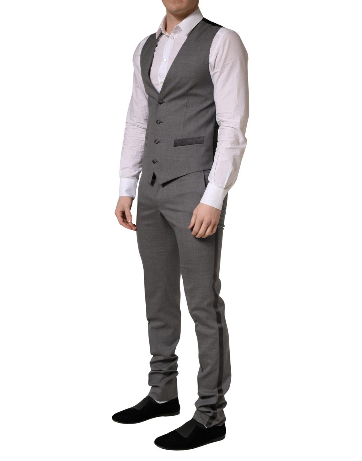 Gray Wool Single Breasted 1 Button 3PC Suit