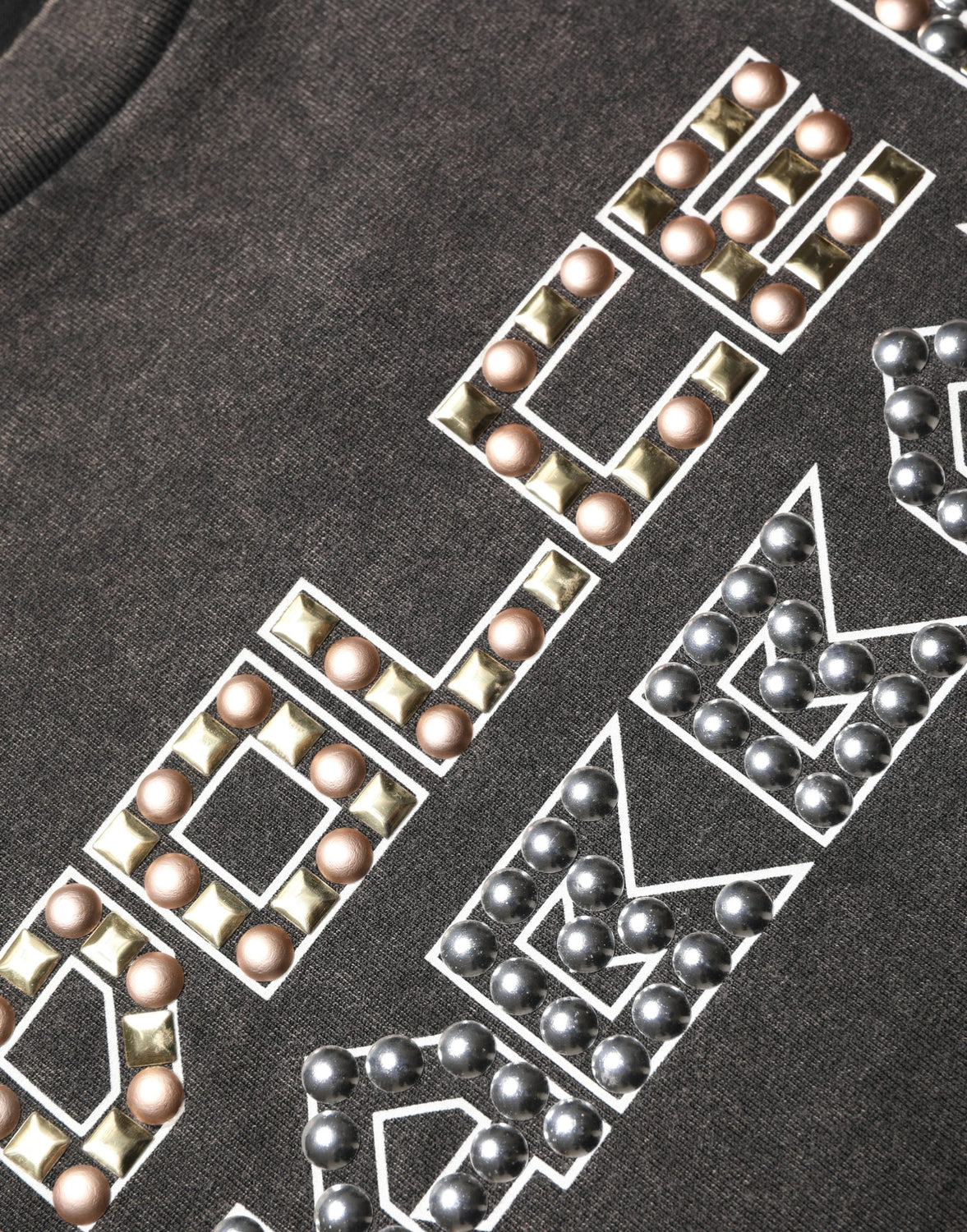 Gray Logo Embellished Men Crew Neck T-shirt