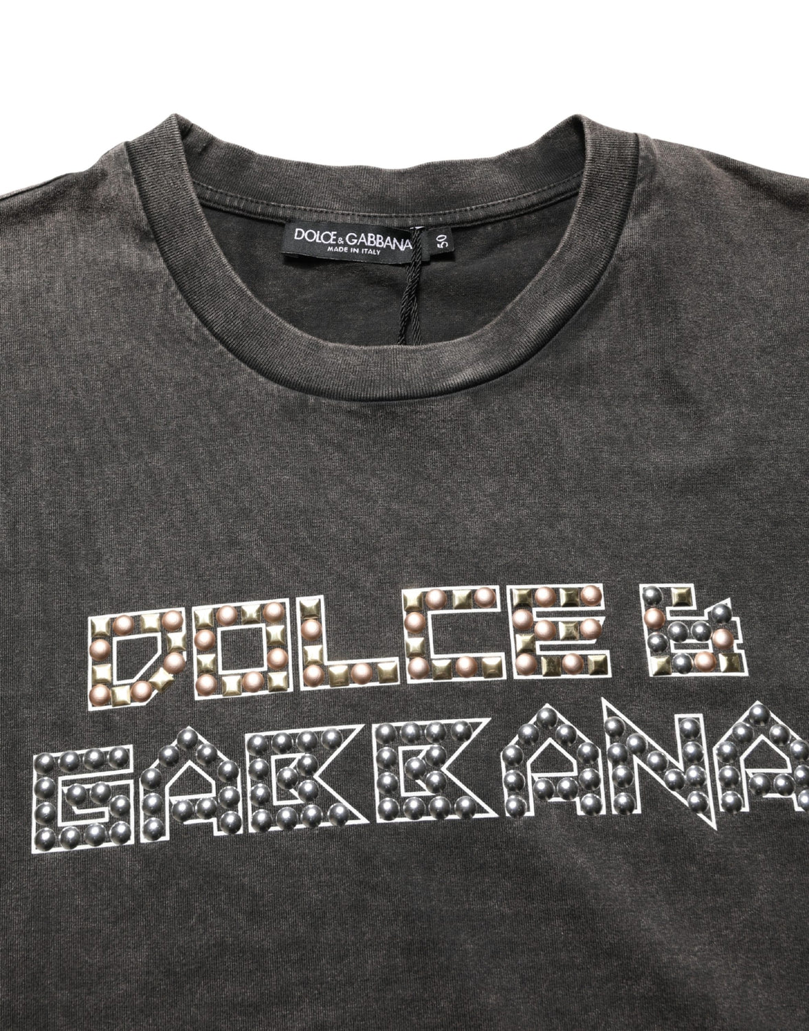 Gray Logo Embellished Men Crew Neck T-shirt