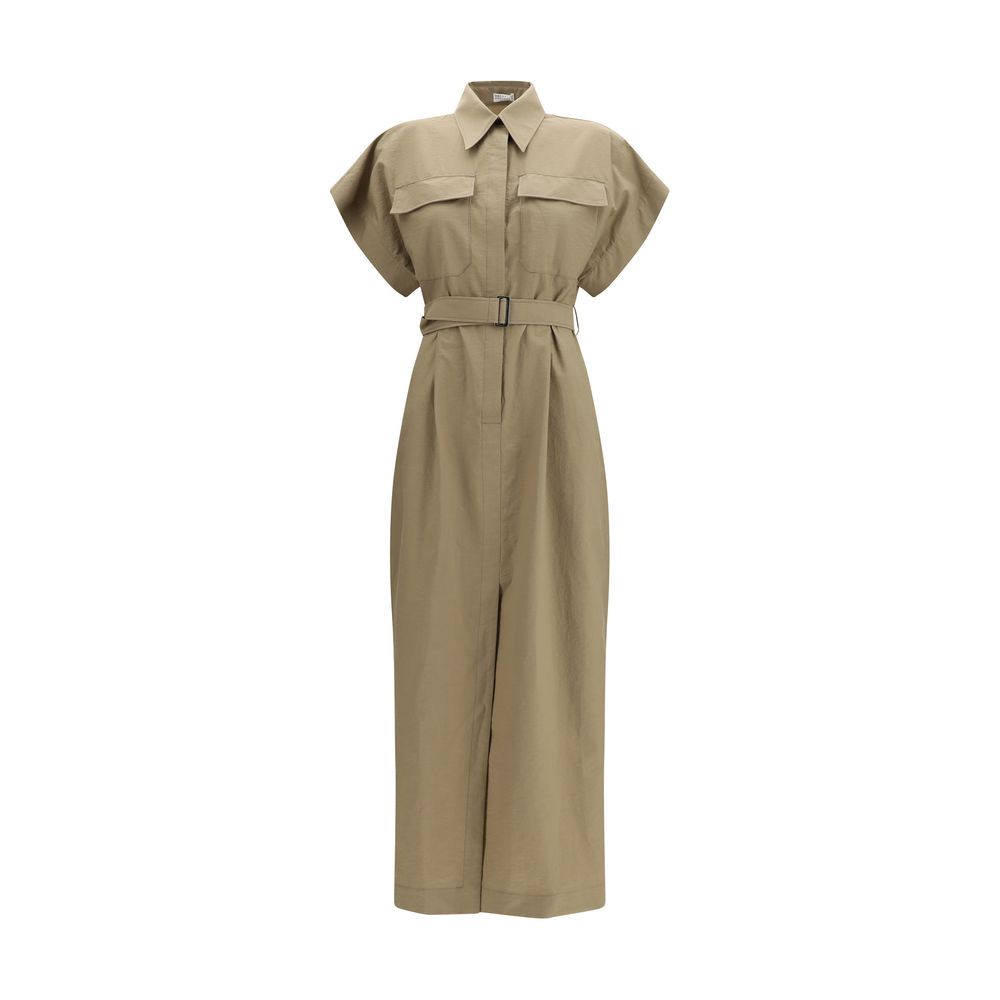 Beige Cotton Casual Dress