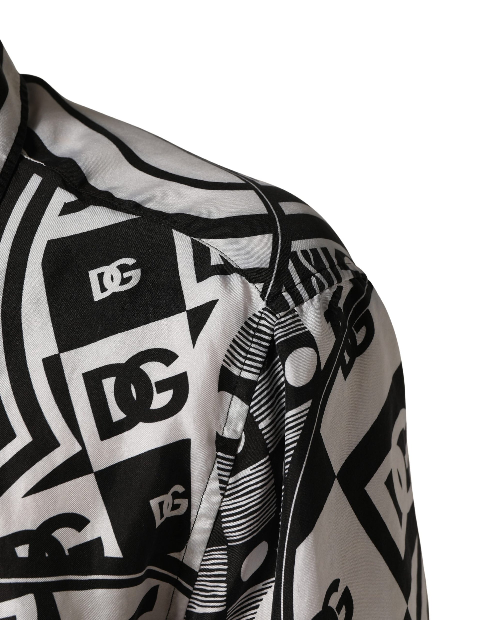 Black White Bandana Print Collared Shirt