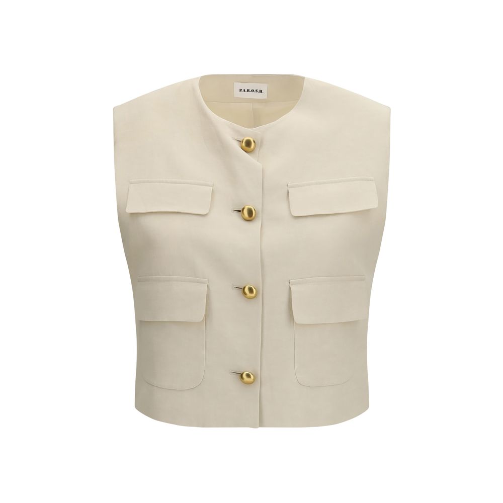 Beige Viscose Sleeveless Jacket