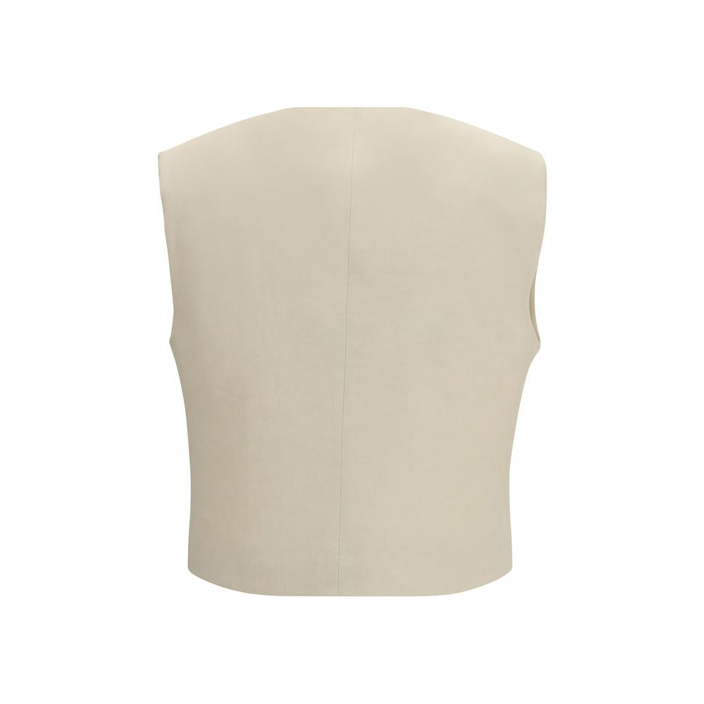 Beige Viscose Sleeveless Jacket