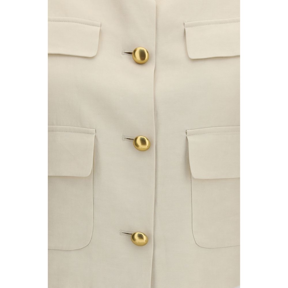 Beige Viscose Sleeveless Jacket