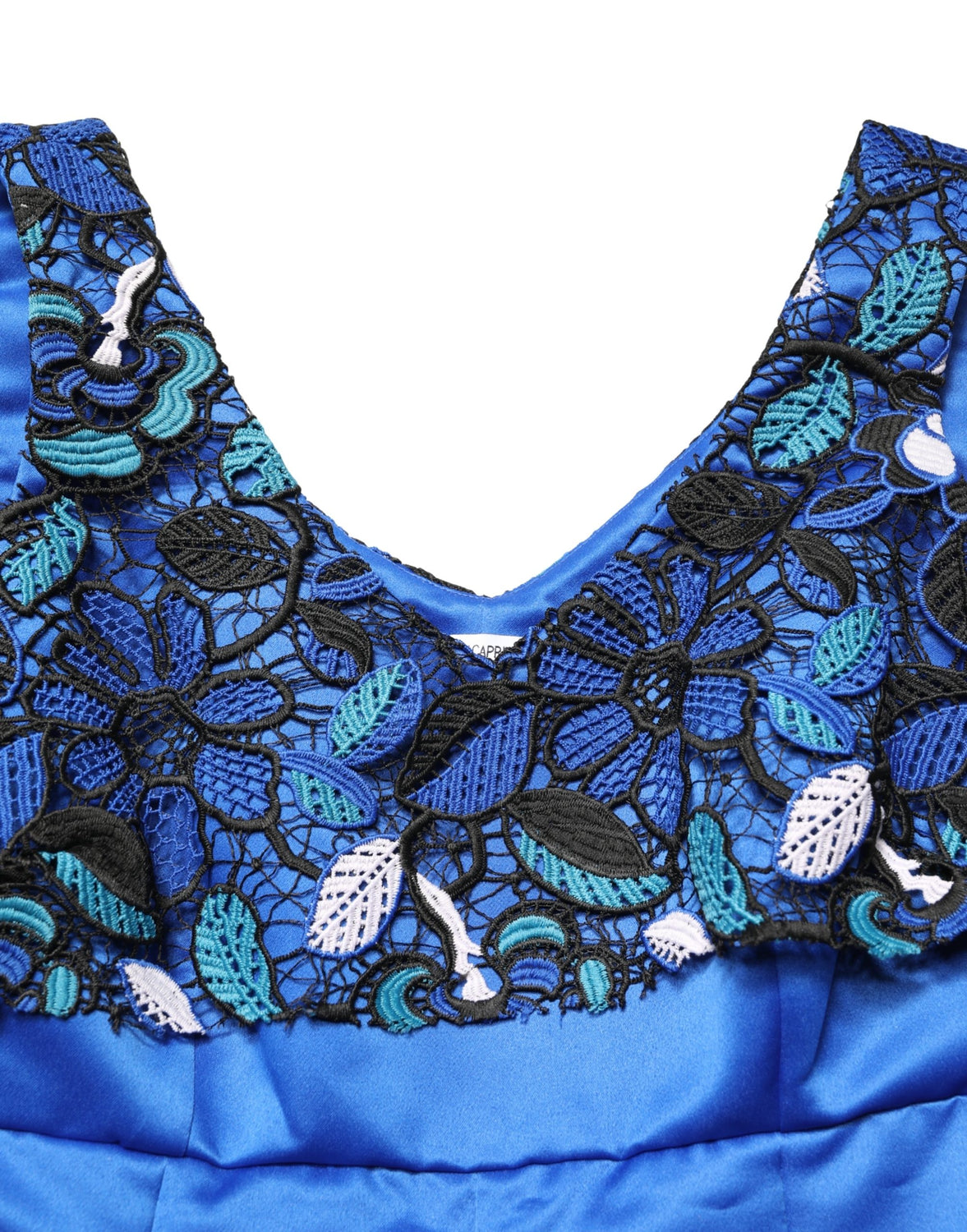 Royal Blue Floral Lace Sleeveless Long Gown Dress