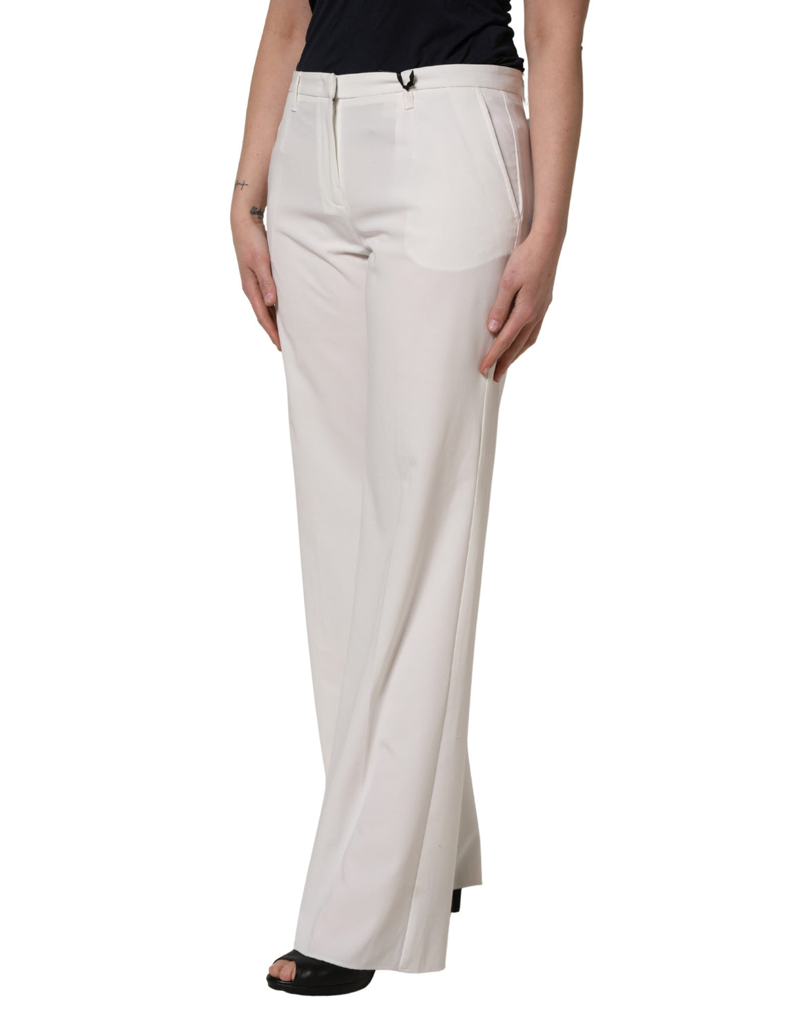 White Mid Waisted Wide Leg Chino Women Trouser Pants