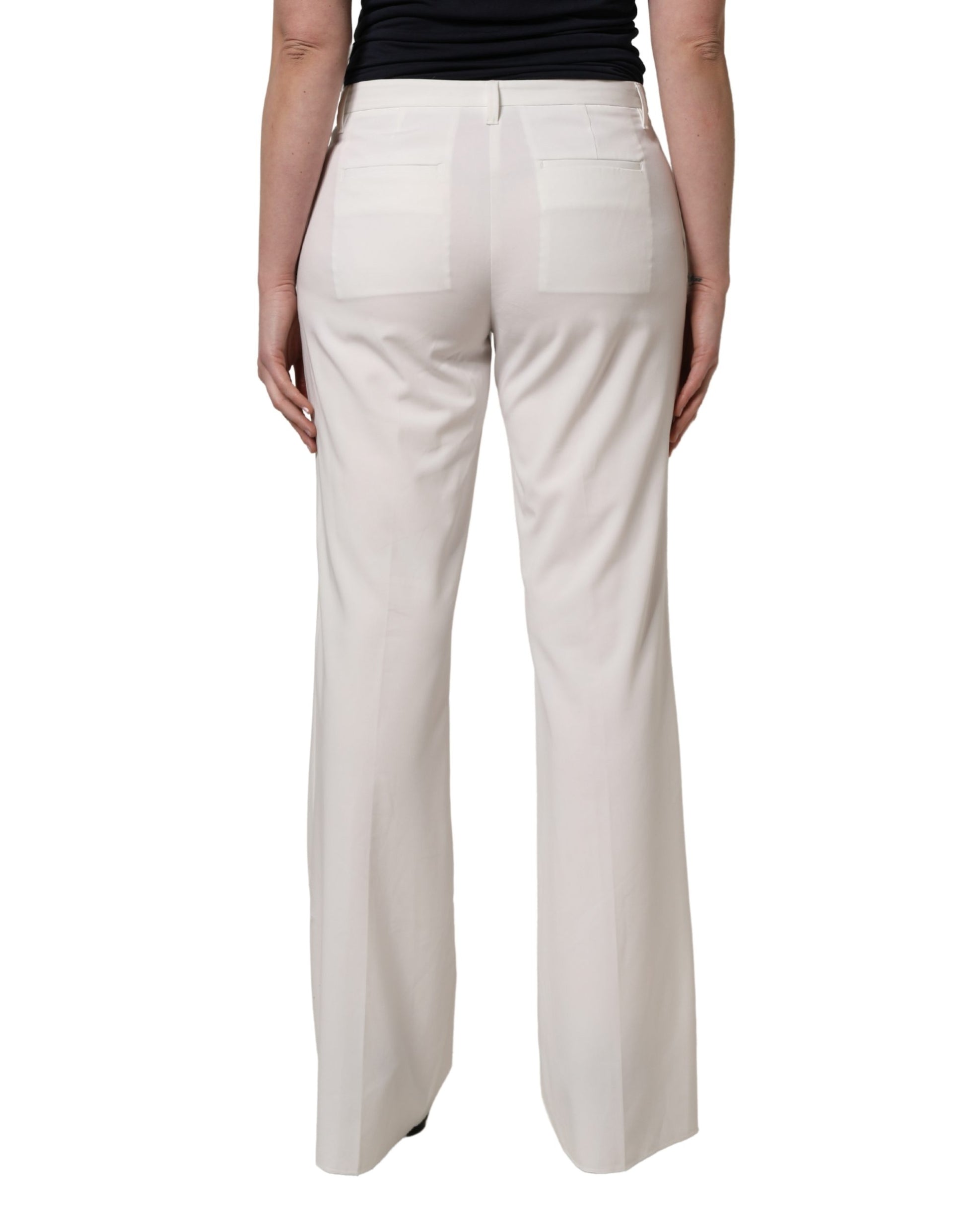White Mid Waisted Wide Leg Chino Women Trouser Pants