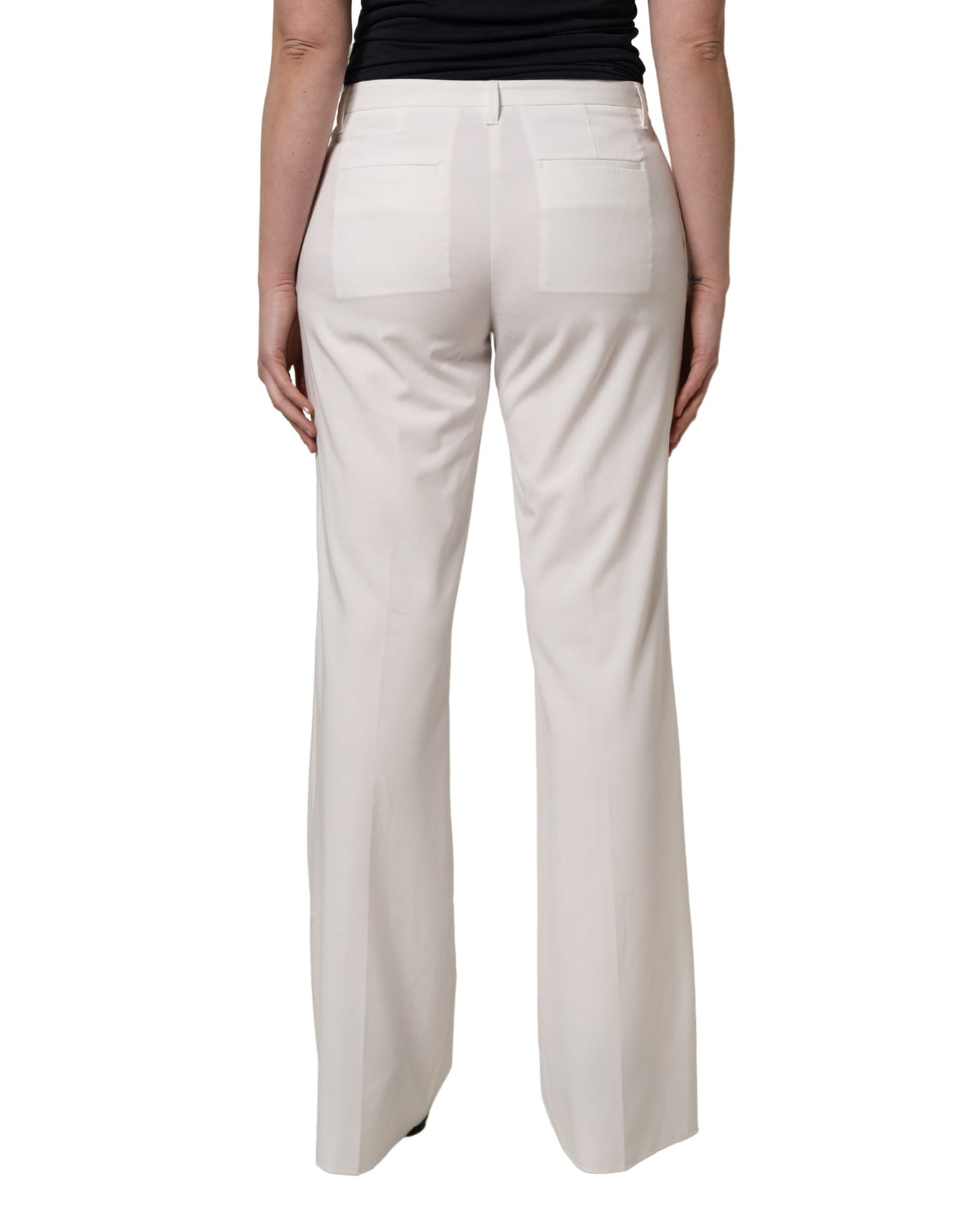 White Mid Waisted Wide Leg Chino Women Trouser Pants