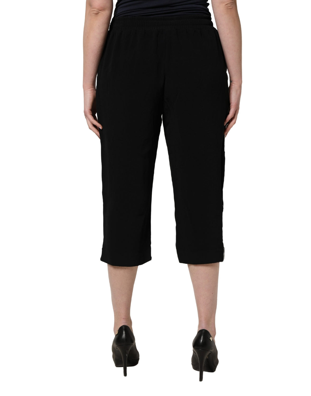 Black Viscose Mid Waist Cropped Women Pants