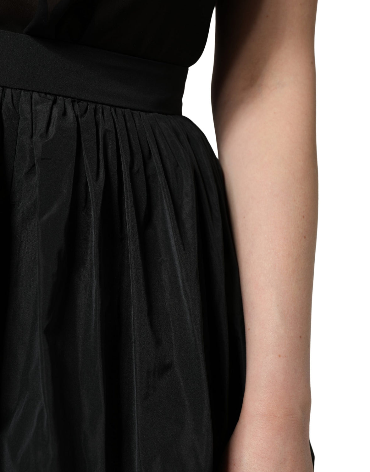 Black High Waist Pleated A-line Long Maxi Women Skirt