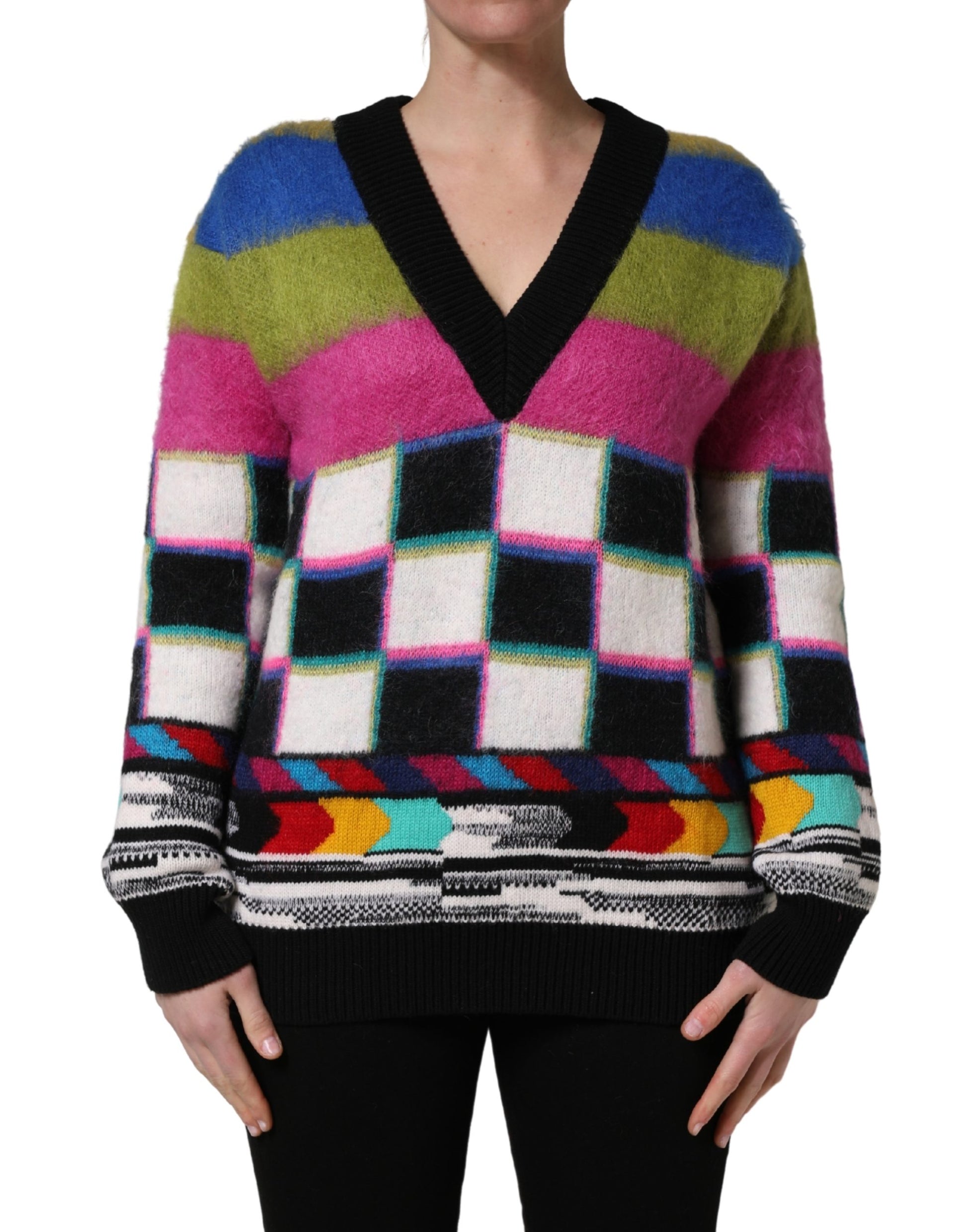 Multicolor Stripes V-neck Pullover Sweater