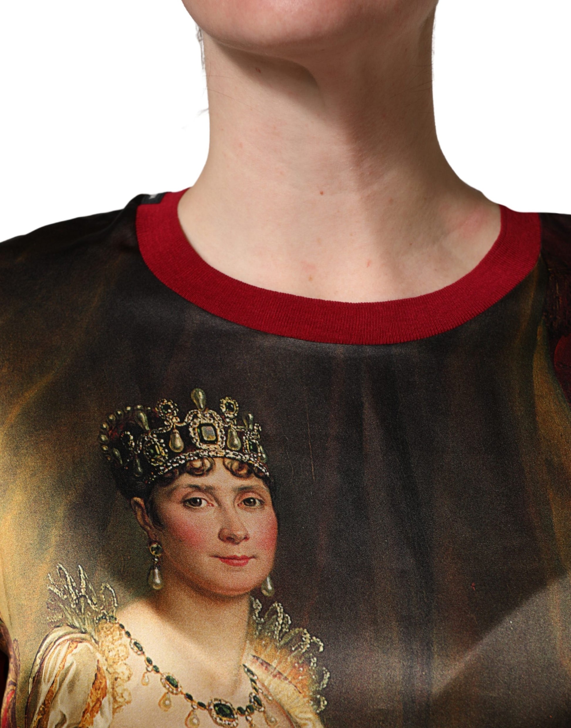 Maroon Royal Crown Dress Queen Painting Silk  T-shirt