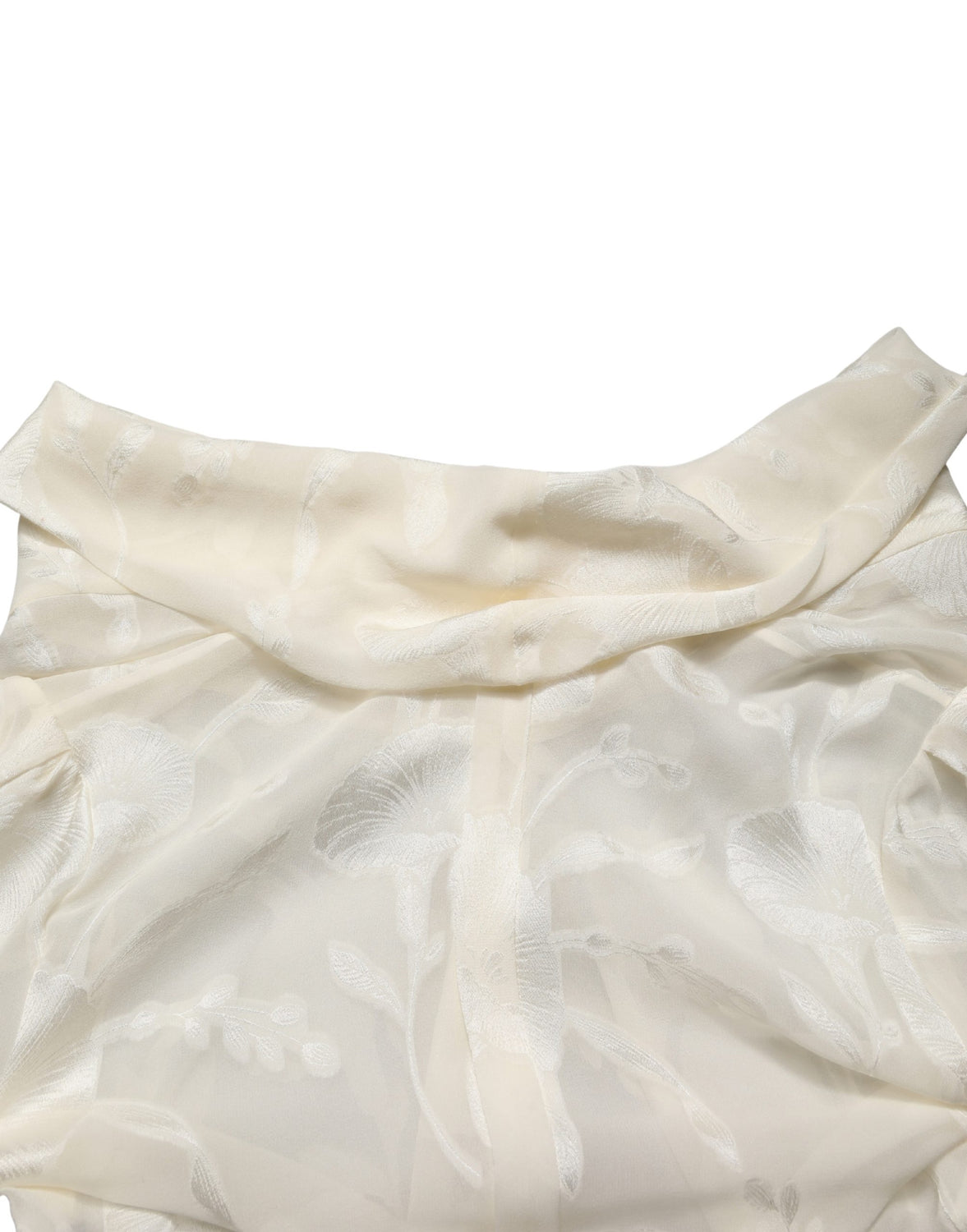 Off White Floral Semi Sheer Silk Blouse Top