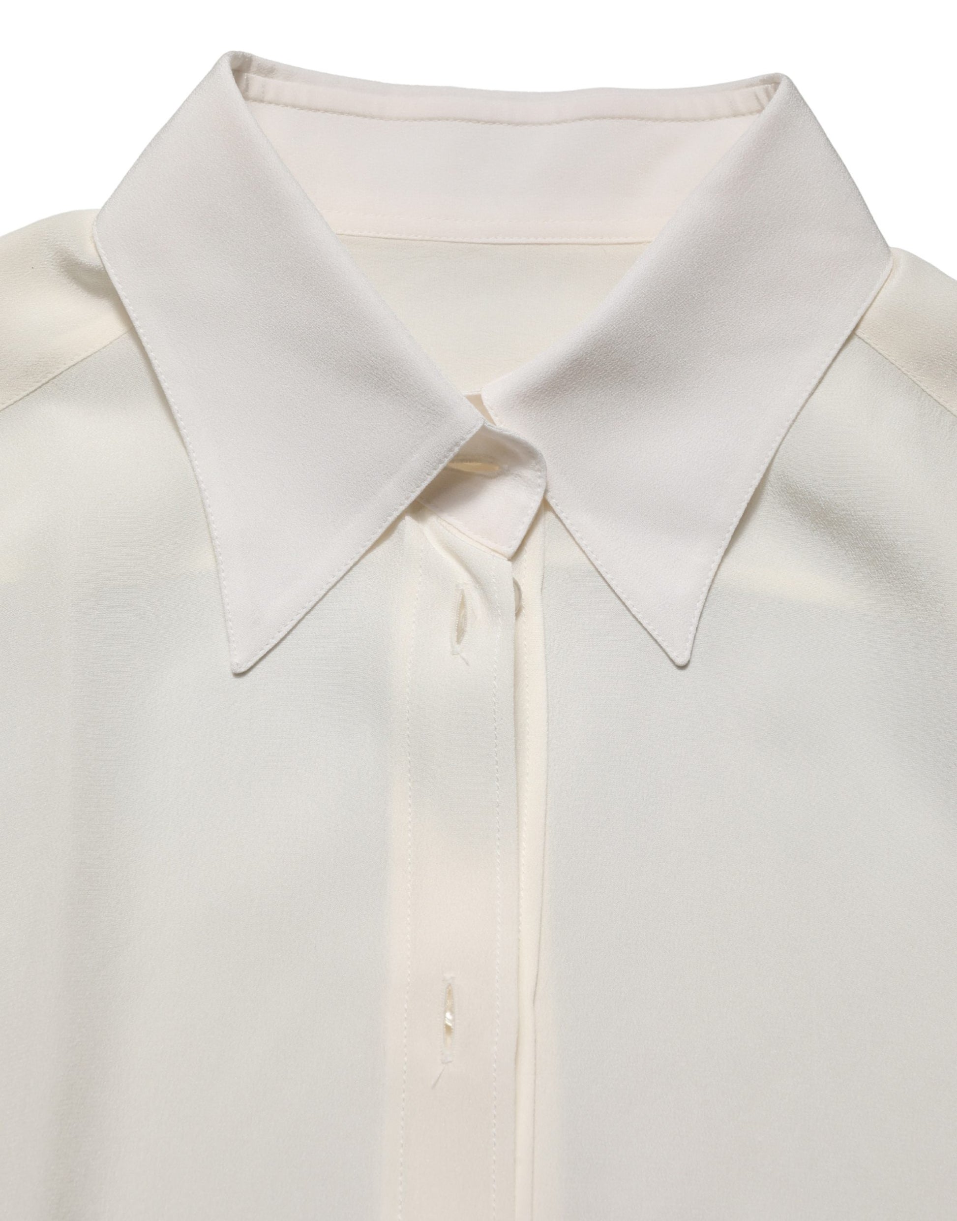 Off White Collared Long Sleeves Blouse Top
