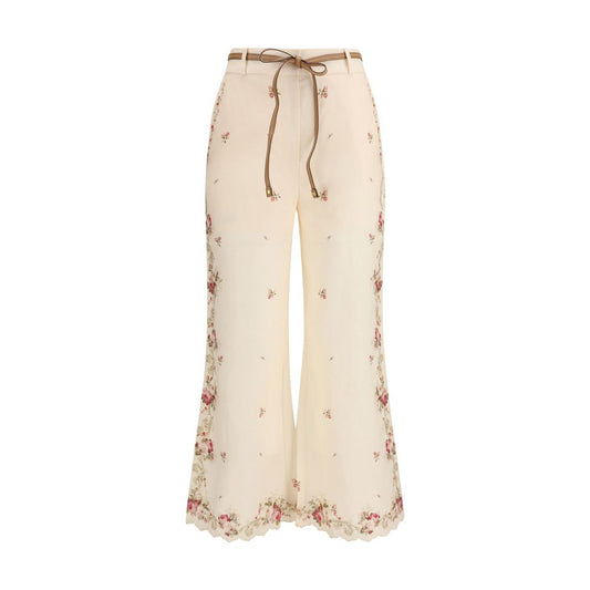 Beige Cotton Flared Pants