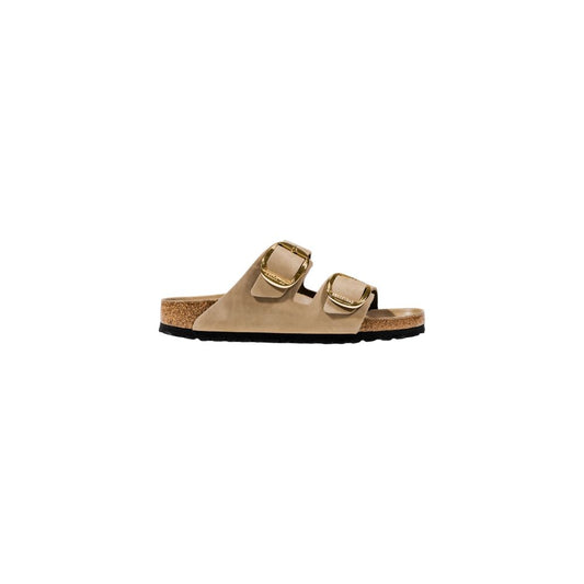 Beige Leather Flat Sandals