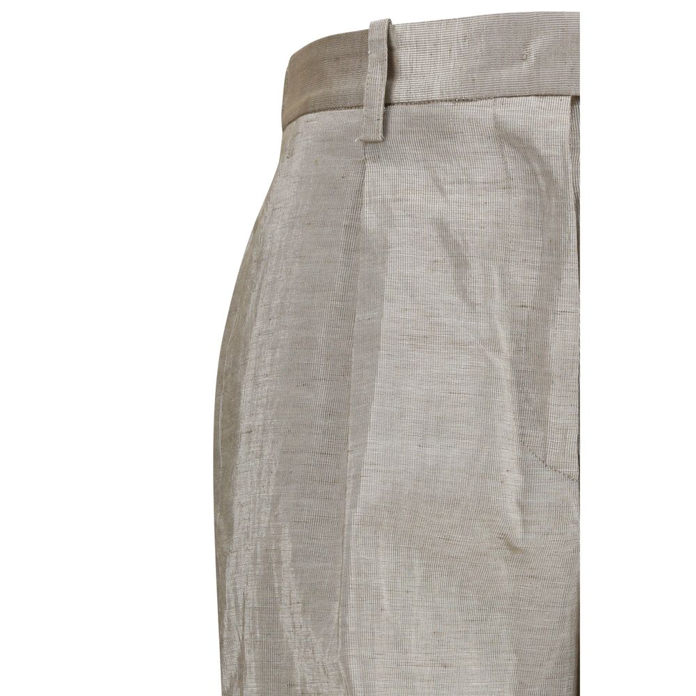 Silver Polyester Casual Pants
