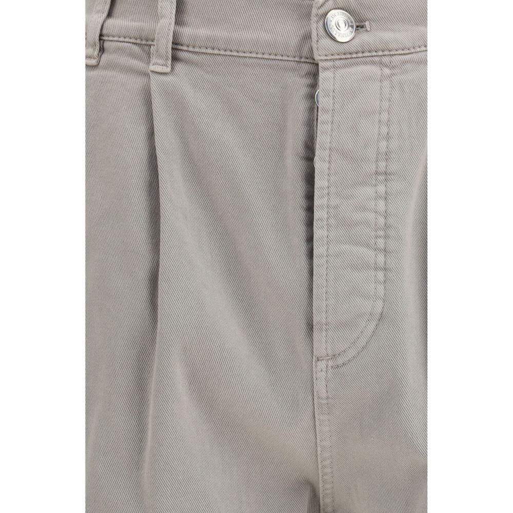 Beige Cotton Casual Pants