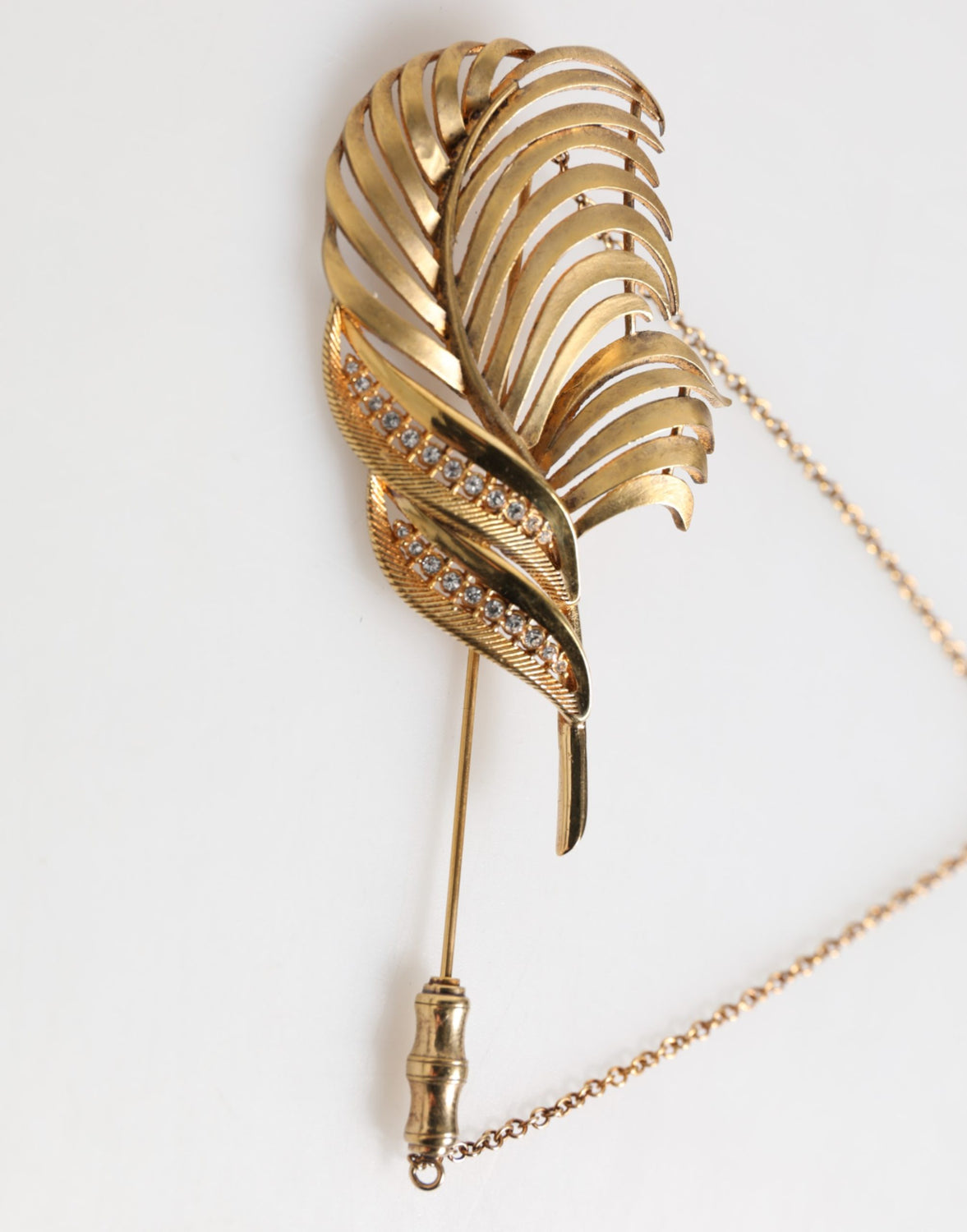 Gold Sterling Silver925 Leaf Embellished Lapel Pin Brooch
