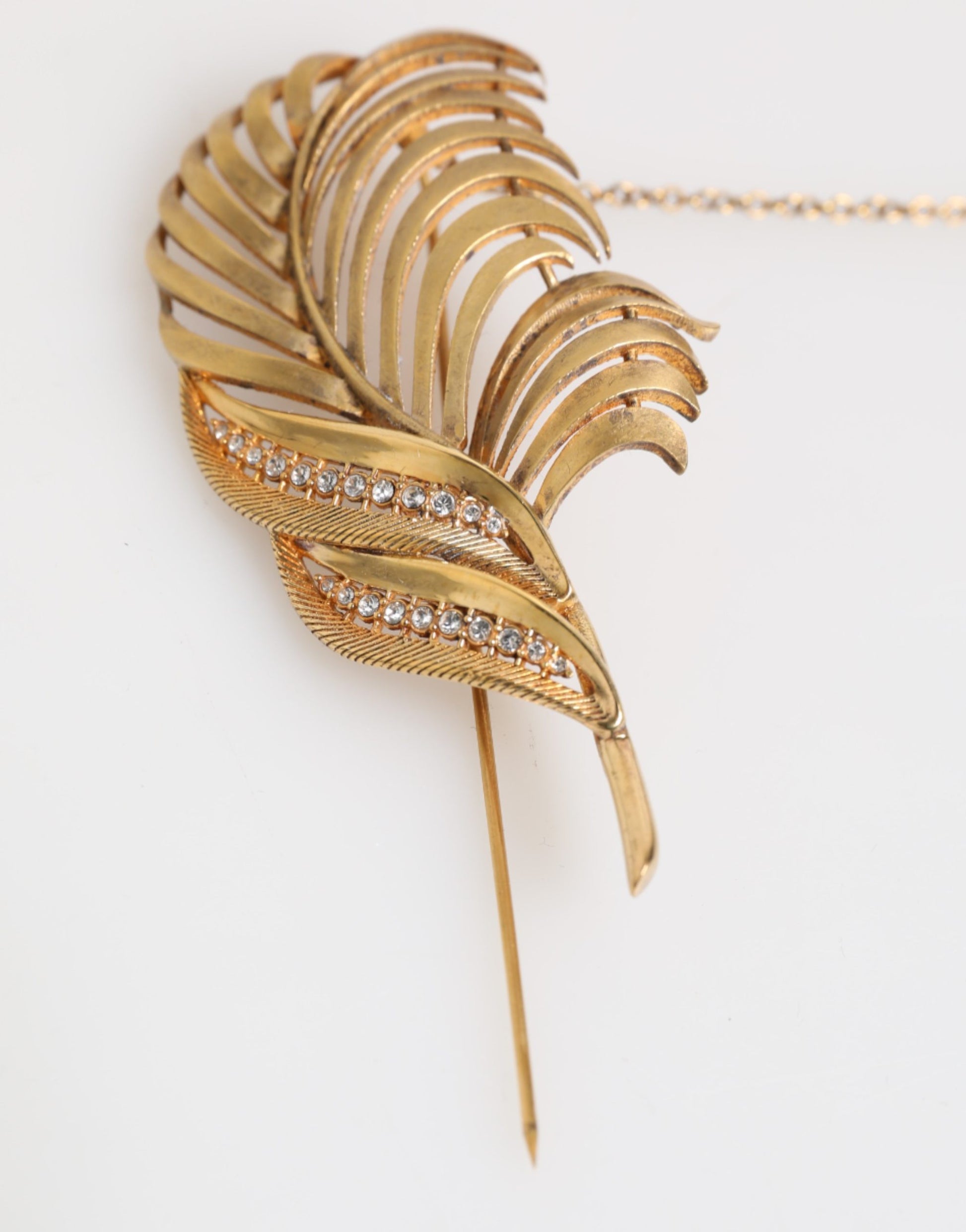 Gold Sterling Silver925 Leaf Embellished Lapel Pin Brooch