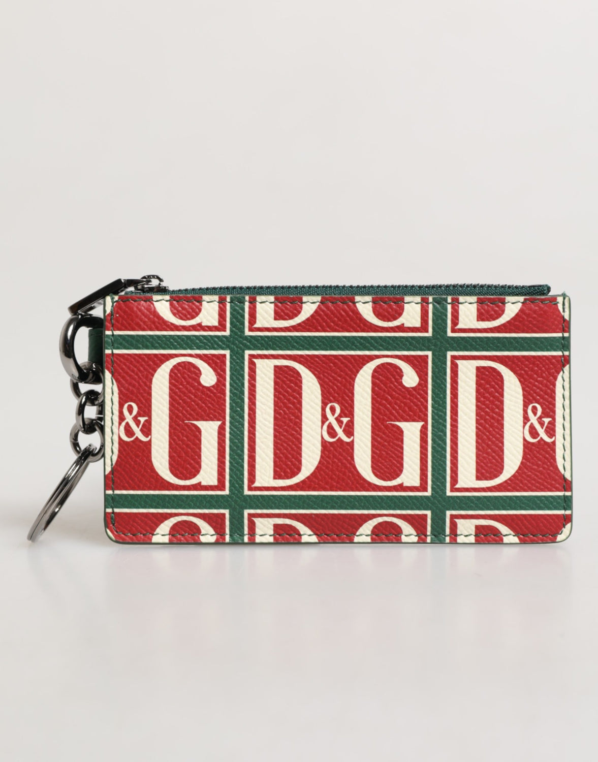 Green Calf Leather Logo Print Monogram Card Holder Wallet