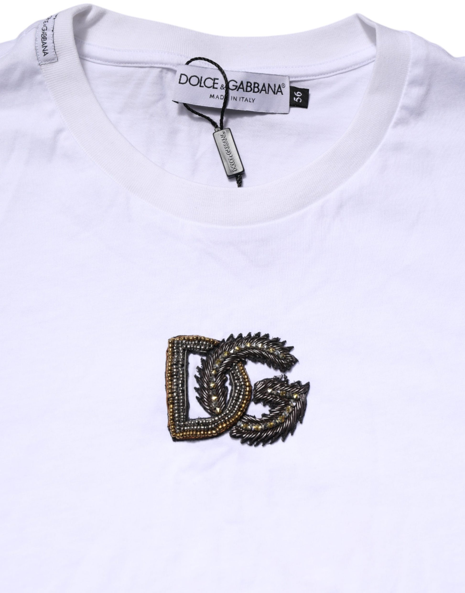 White Cotton DG Logo Embroidery Men  T-shirt