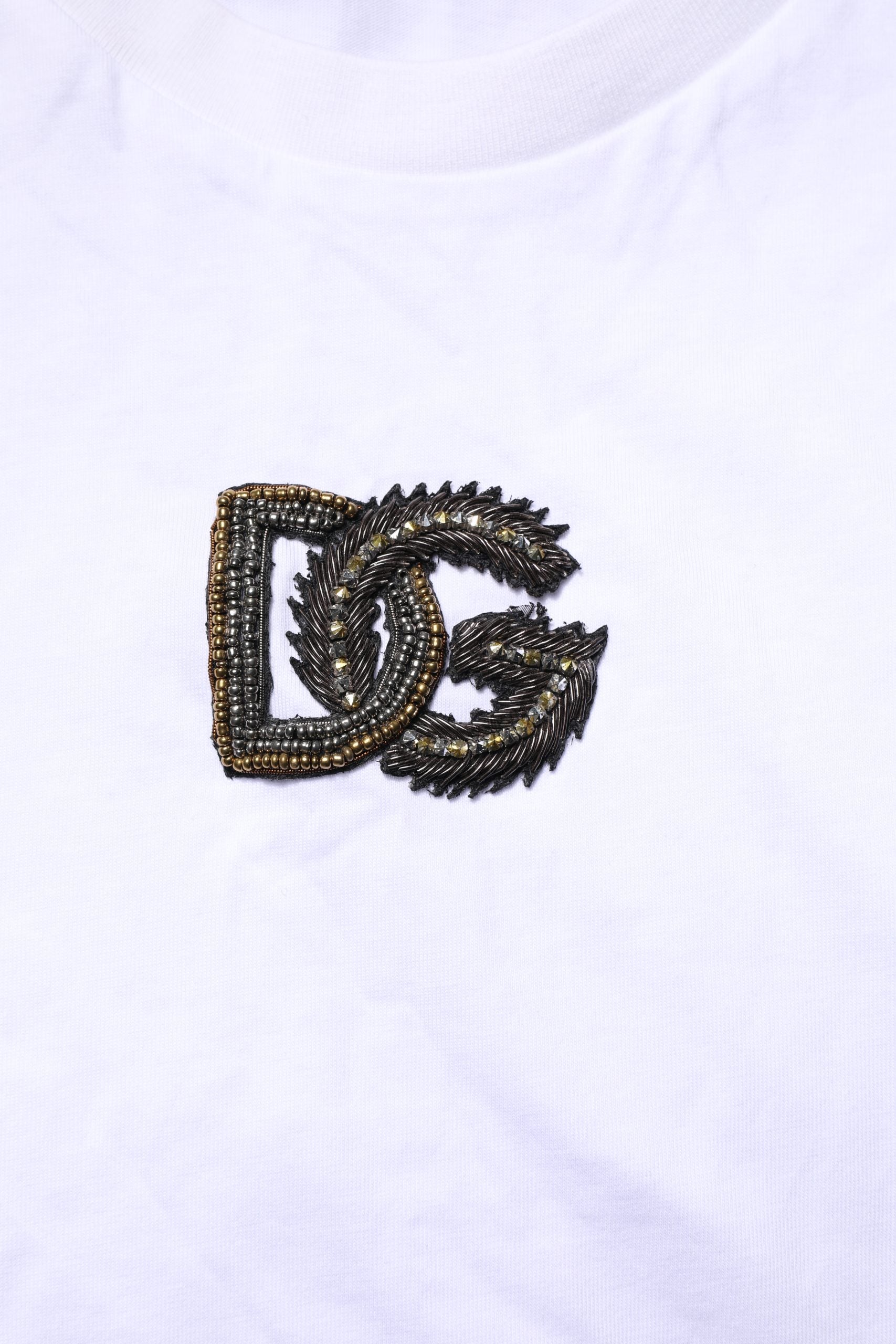 White Cotton DG Logo Embroidery Men  T-shirt