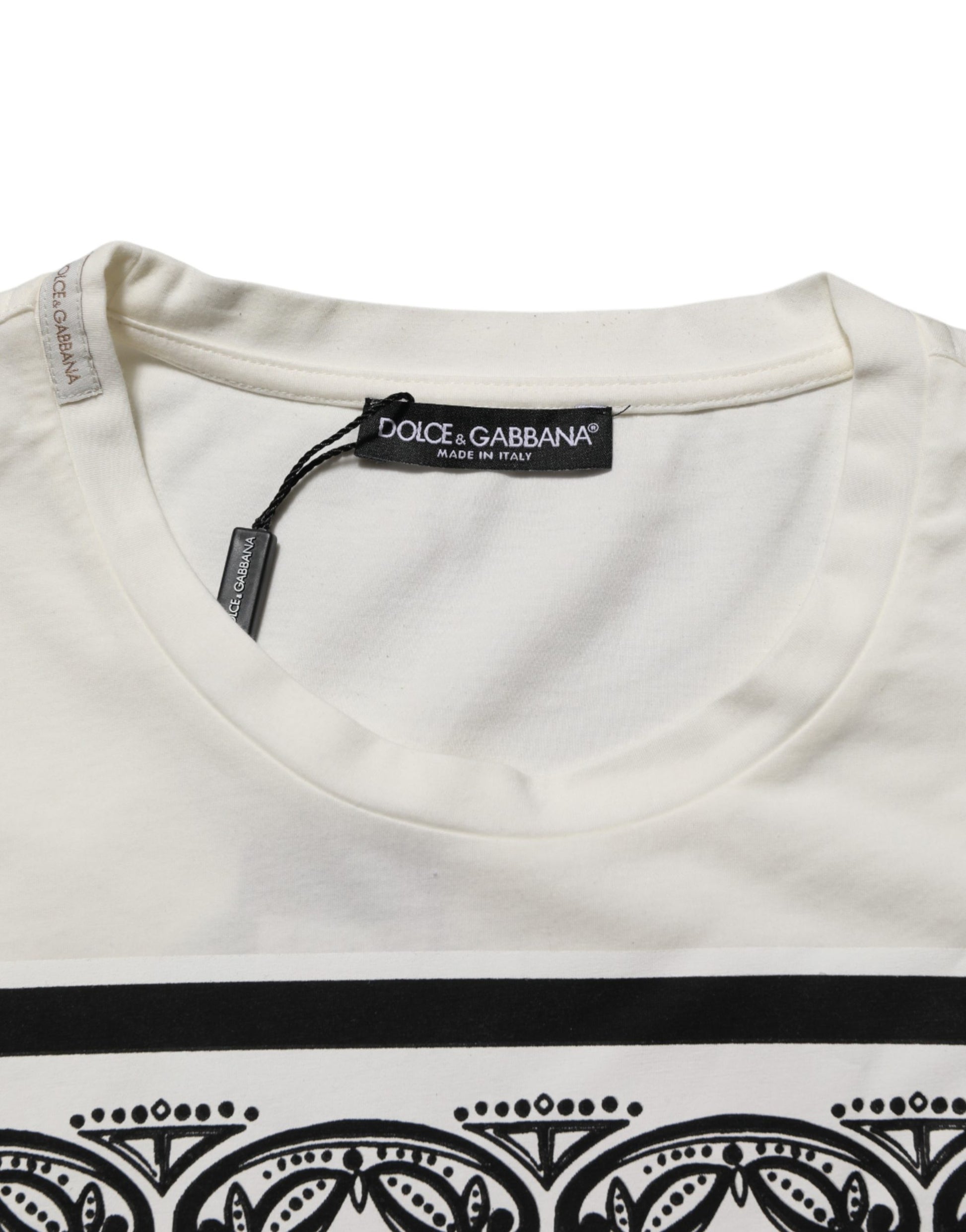 White Cotton Bandana Print CrewNeck T-shirt