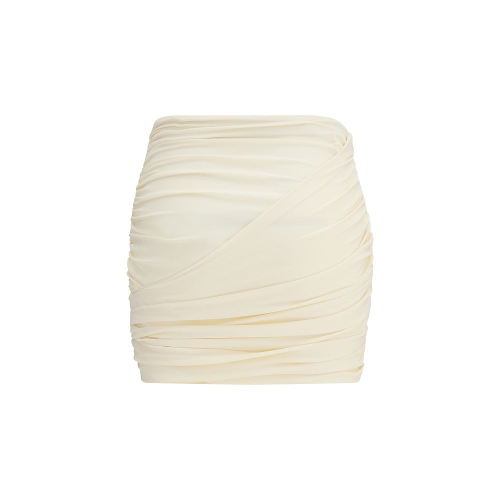 Beige Fabric Mini Skirt