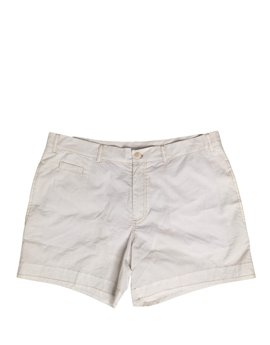 White Cotton Mid Waist Chino Bermuda Shorts