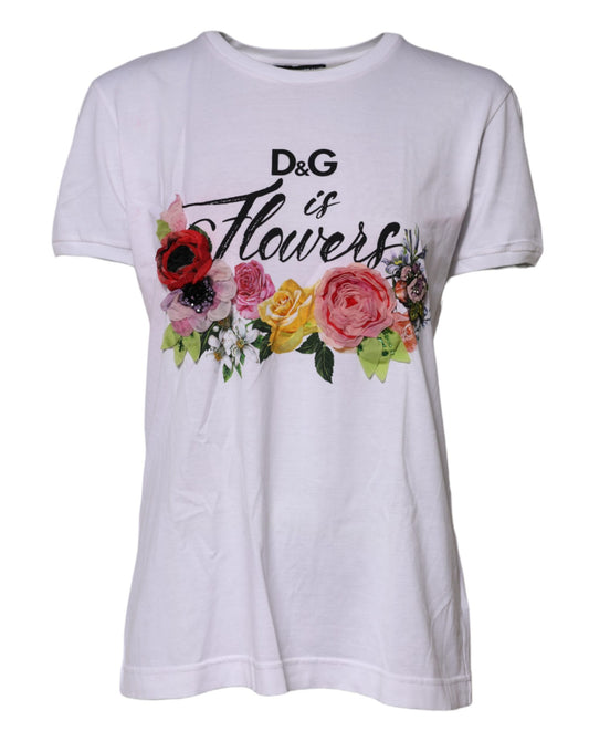 White D&G Is Flowers Embellished T-shirt