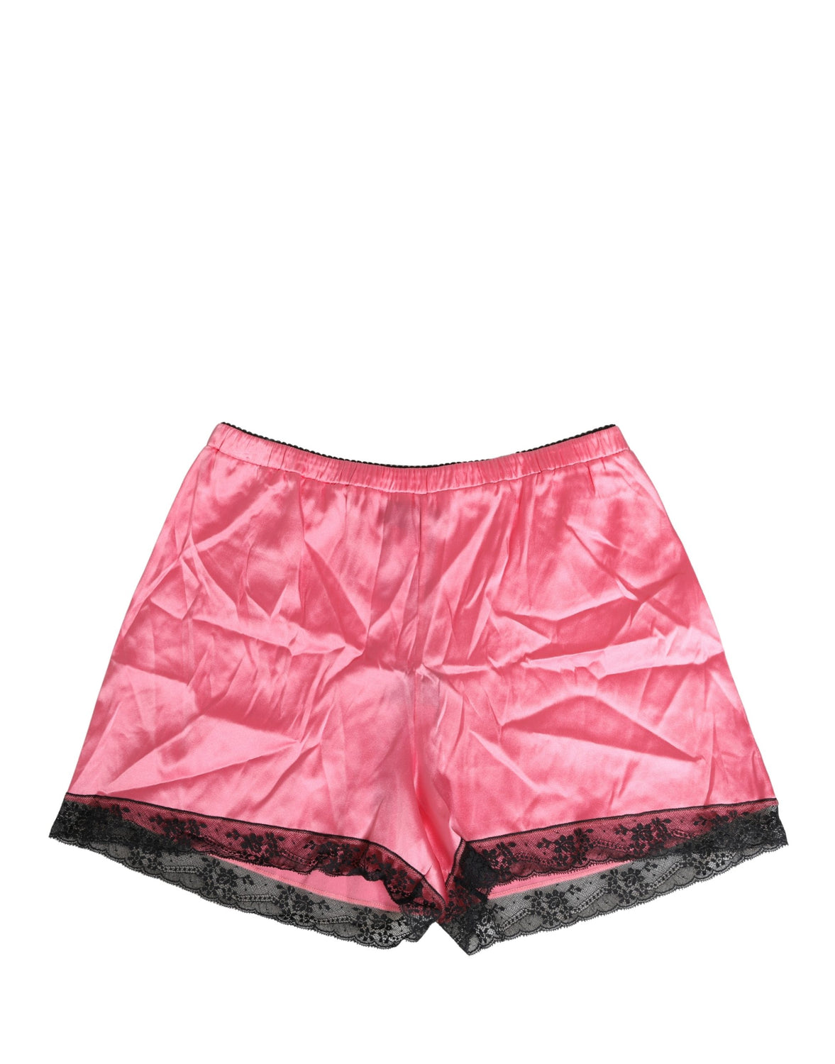 Pink Silk Satin Lace Trim Pajama Shorts Sleepwear