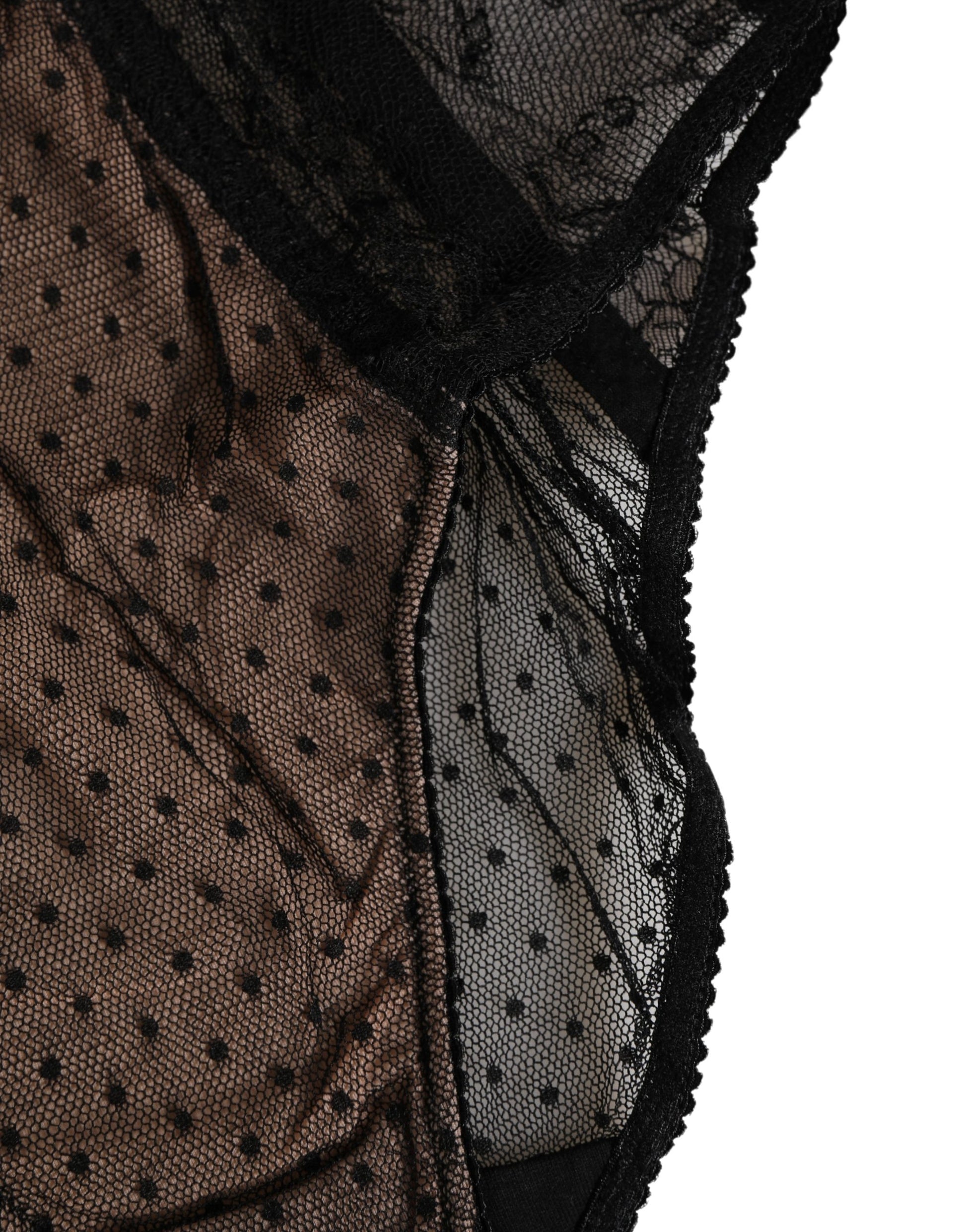 Black Sheer Polka Dot Lace High Waist Brief Underwear