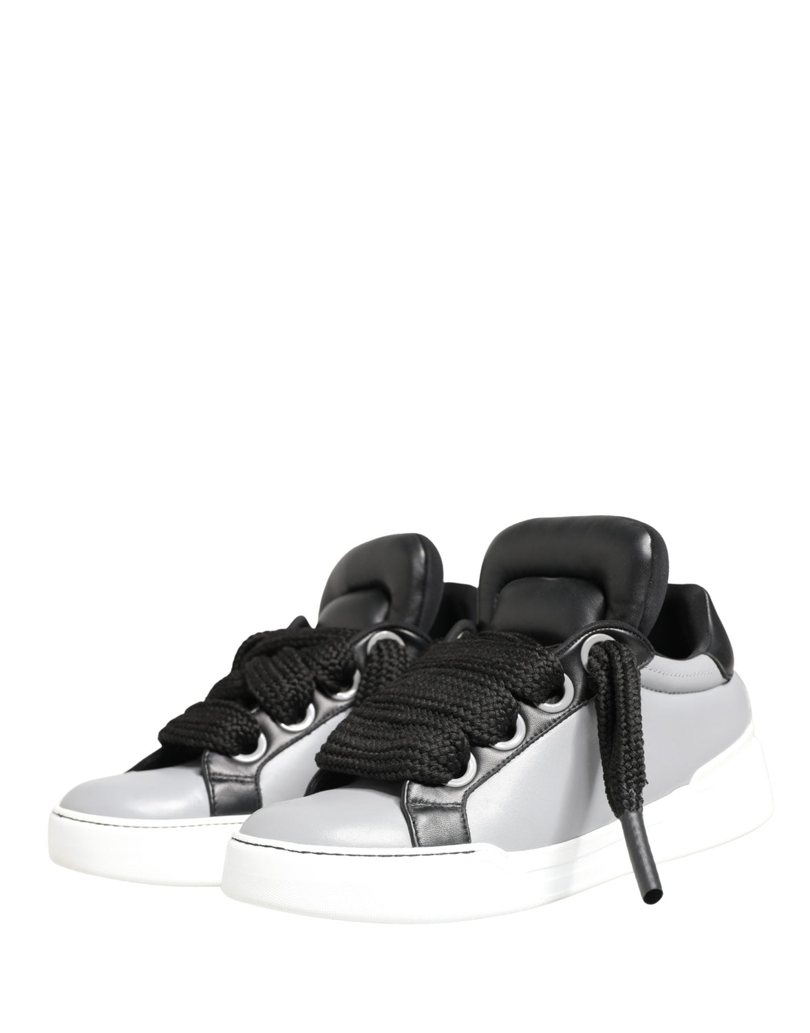 Gray Leather Low Top Lace Up Sneakers Shoes
