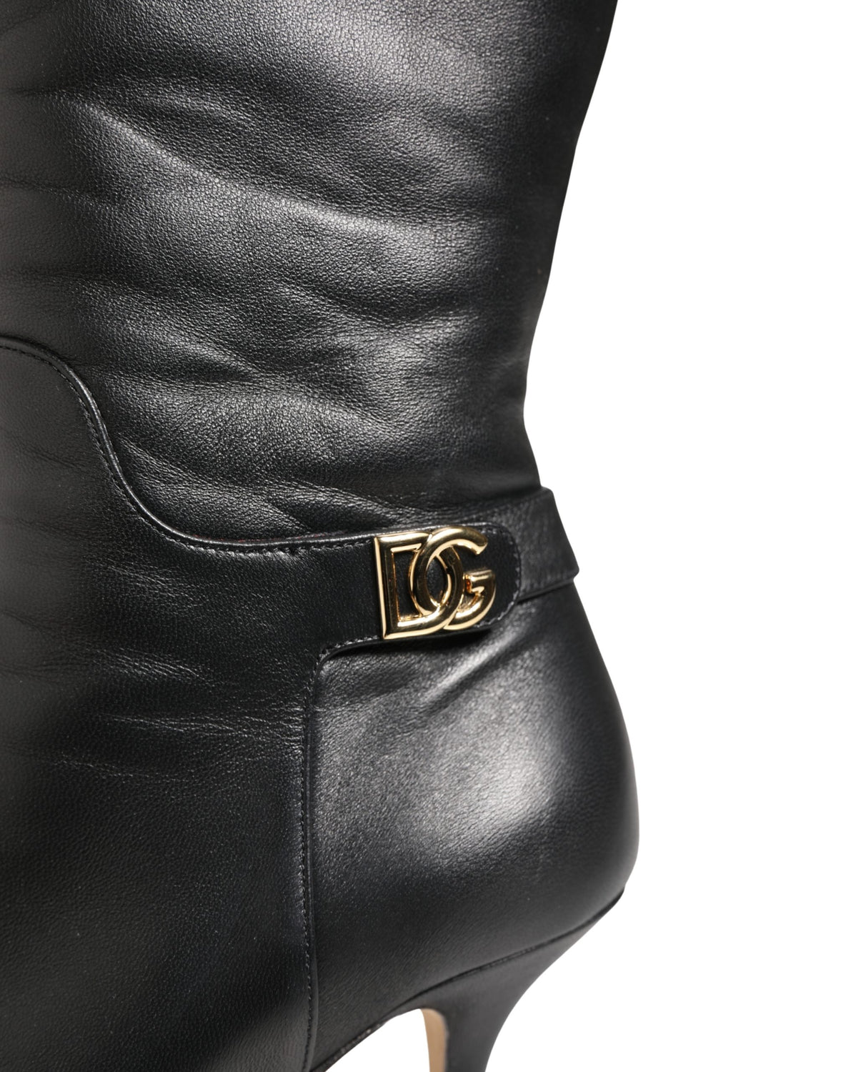 Black Leather Heels Knee High Boots Shoes