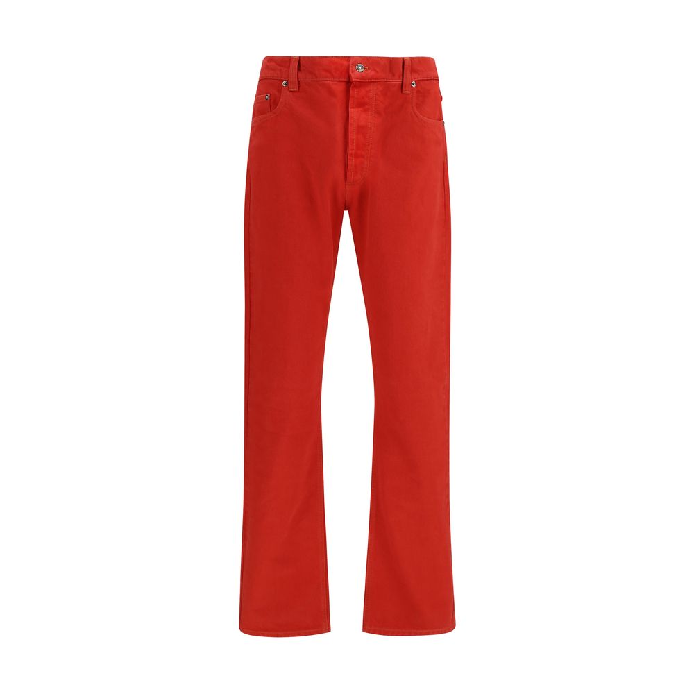 Red Cotton Straight-Leg Jeans