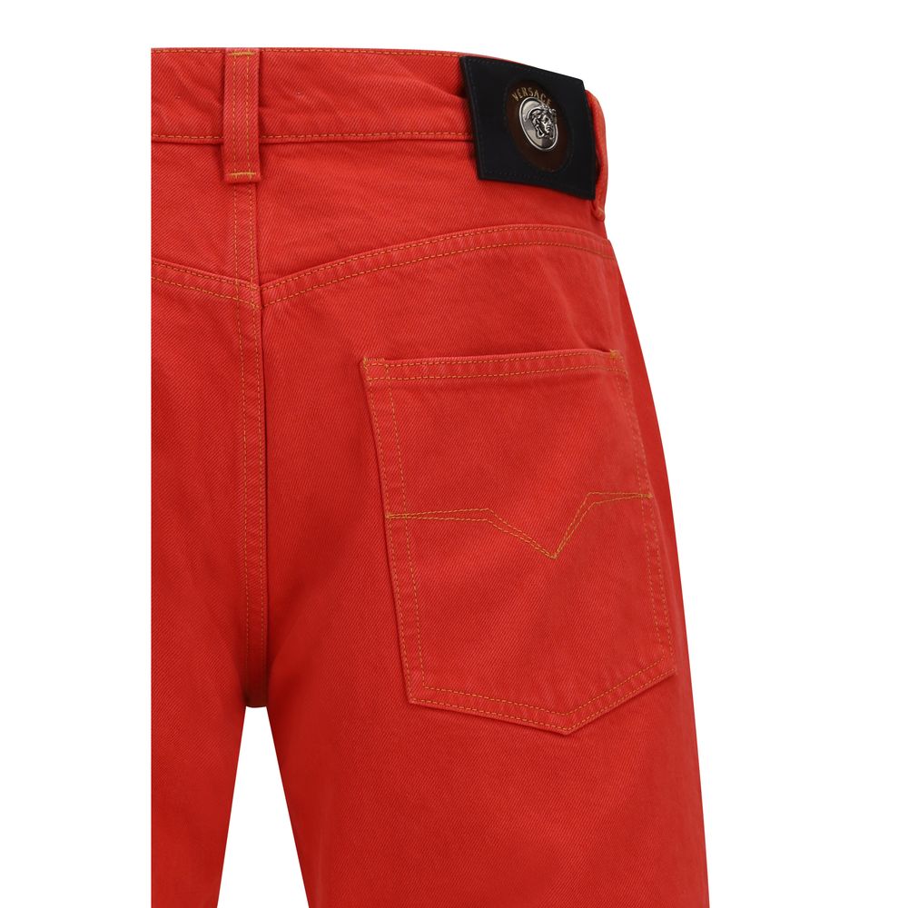 Red Cotton Straight-Leg Jeans