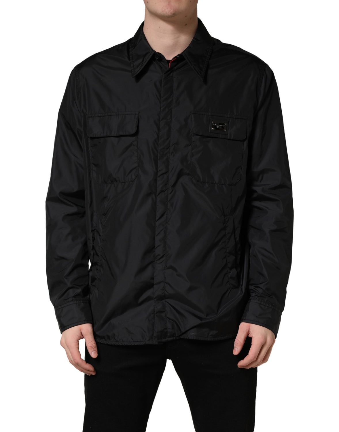 Black Logo Plaque Long Sleeves Shirt Jacket