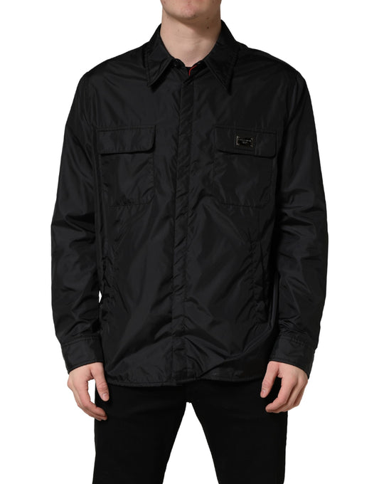 Black Logo Plaque Long Sleeves Shirt Jacket