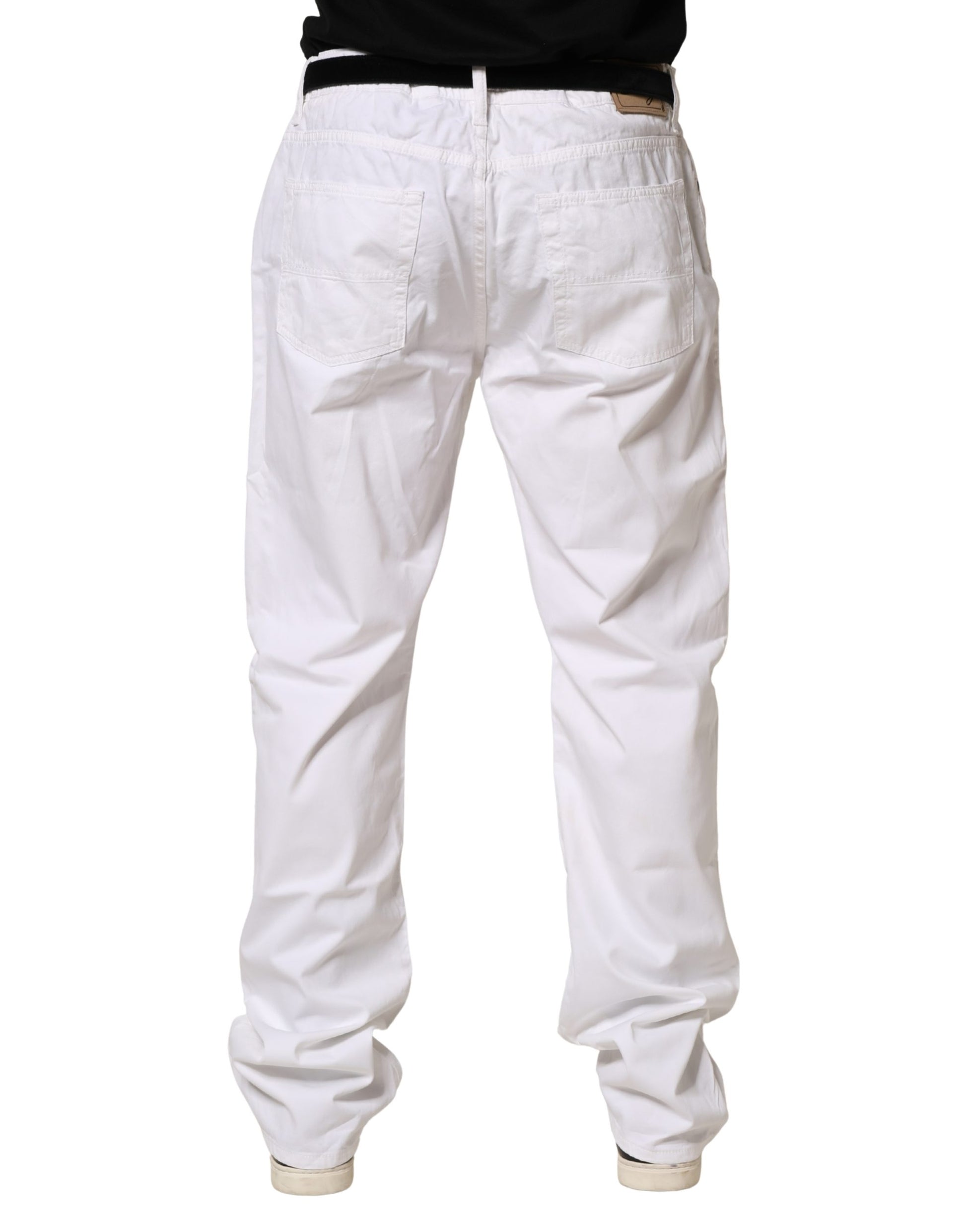 White Cotton Stretch Straight Casual Men Denim Trouser Jeans