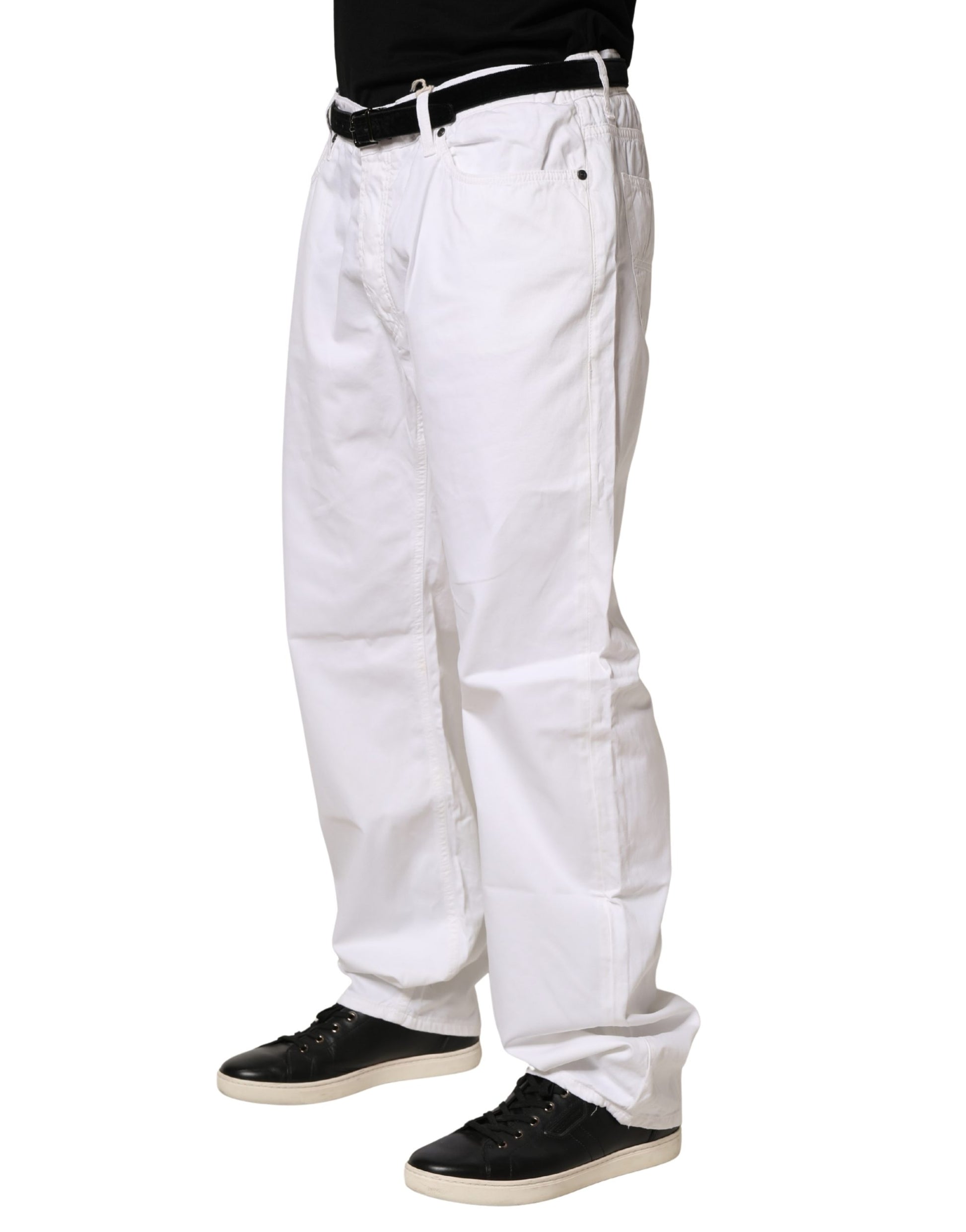 White Cotton Stretch Straight Casual Men Denim Trouser Jeans