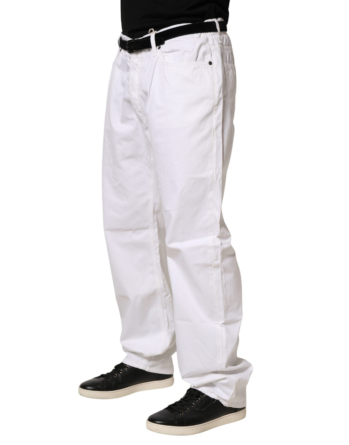 White Cotton Stretch Straight Casual Men Denim Trouser Jeans