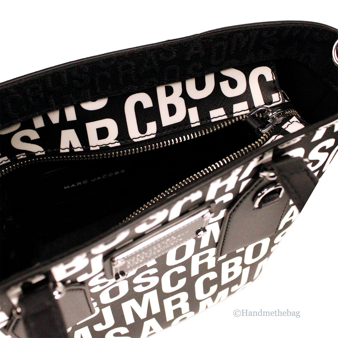 Marc Jacobs Small Black White Monogram Print Saffiano Leather Tote Crossbody Bag