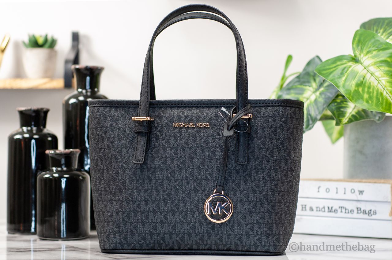 Michael Kors XS Carry All Jet Set Travel Womens Tote (BLACK SIG/GOLD)