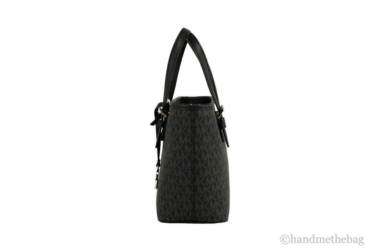 Michael Kors XS Carry All Jet Set Travel Womens Tote (BLACK SIG/GOLD)