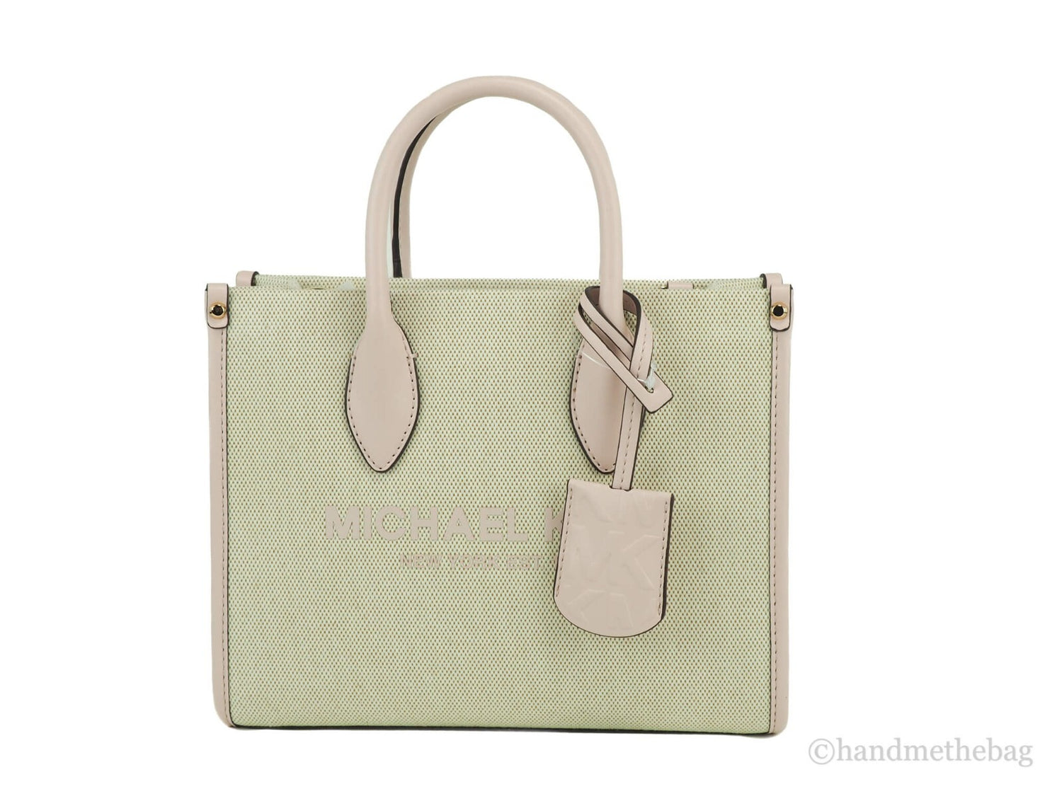 Michael Kors Mirella Small Powder Blush Canvas Shopper Crossbody Handbag Purse